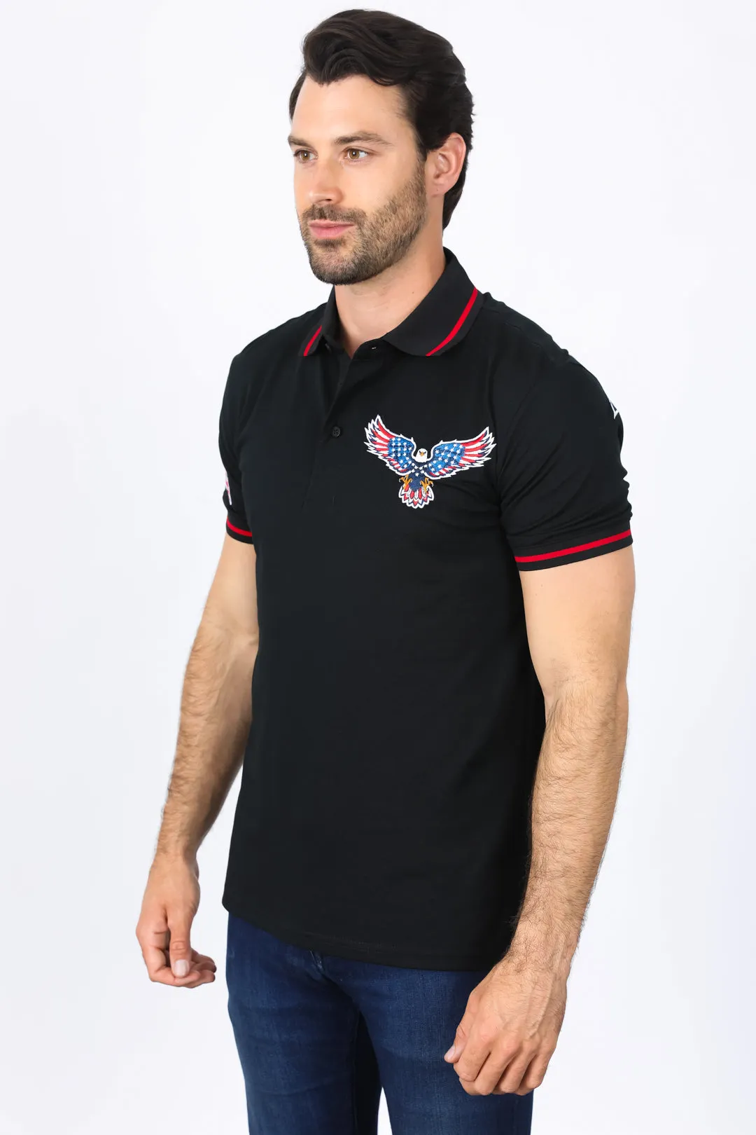 Mens Modern Fit Stretch USA Embroidery Polo From Platini Fashion