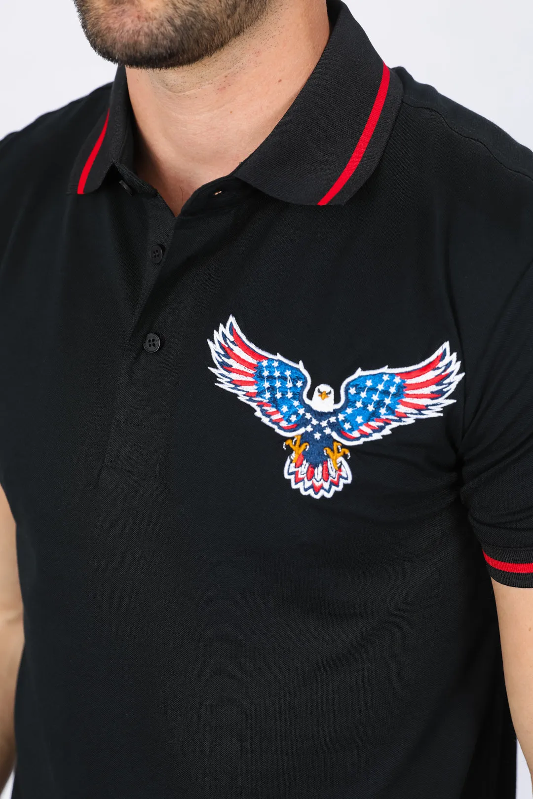 Mens Modern Fit Stretch USA Embroidery Polo From Platini Fashion