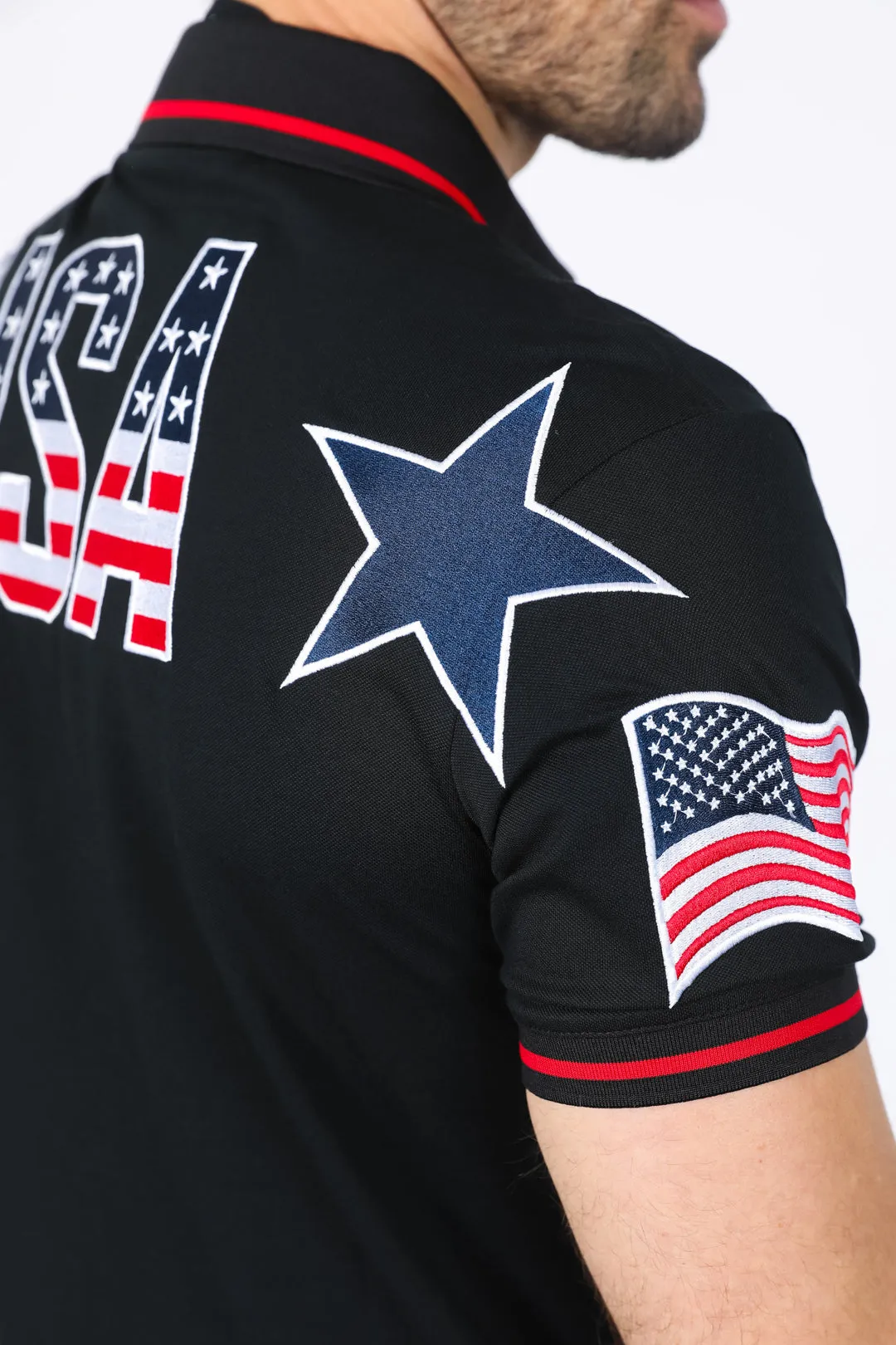 Mens Modern Fit Stretch USA Embroidery Polo From Platini Fashion
