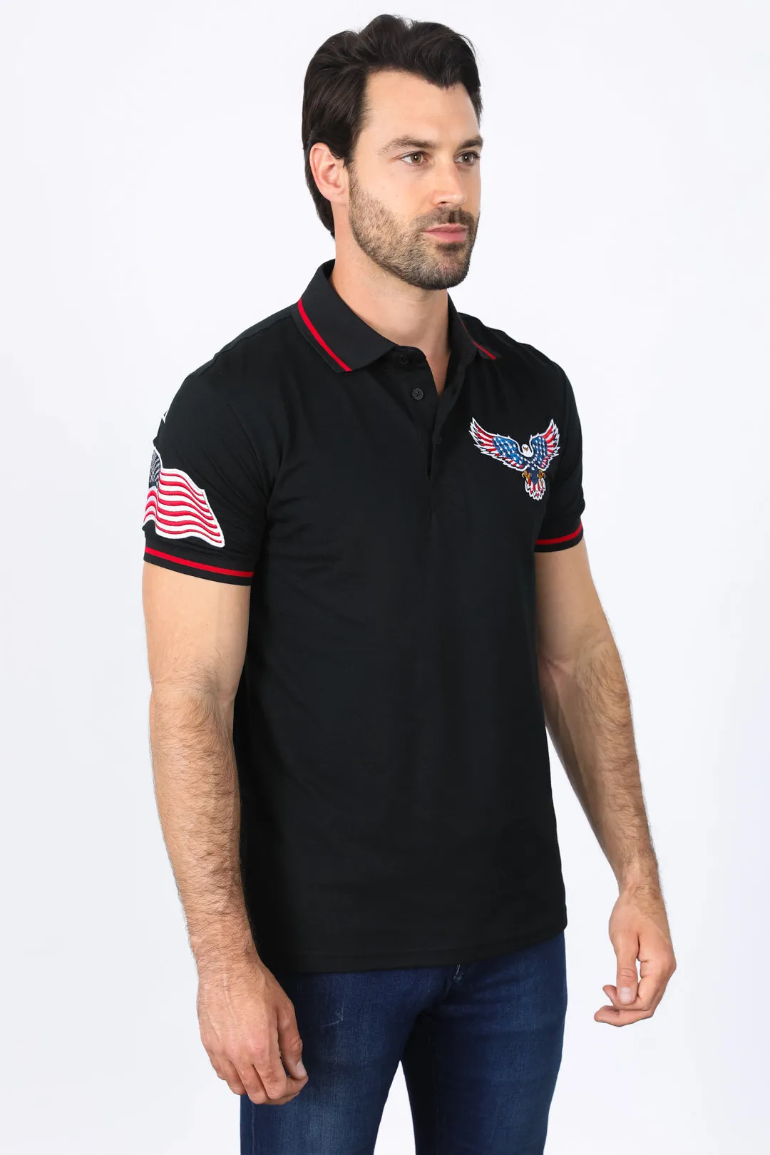 Mens Modern Fit Stretch USA Embroidery Polo From Platini Fashion