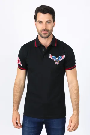 Mens Modern Fit Stretch USA Embroidery Polo From Platini Fashion