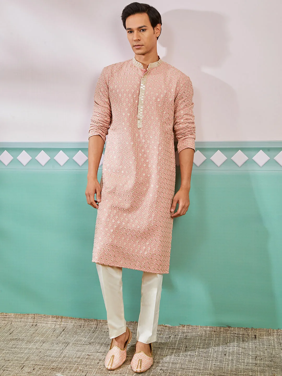 Men's Peach Rayon Kurta & Pyjama Set