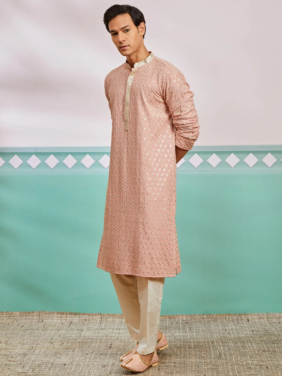 Men's Peach Rayon Kurta & Pyjama Set