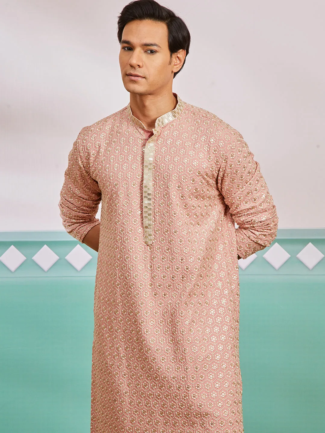 Men's Peach Rayon Kurta & Pyjama Set