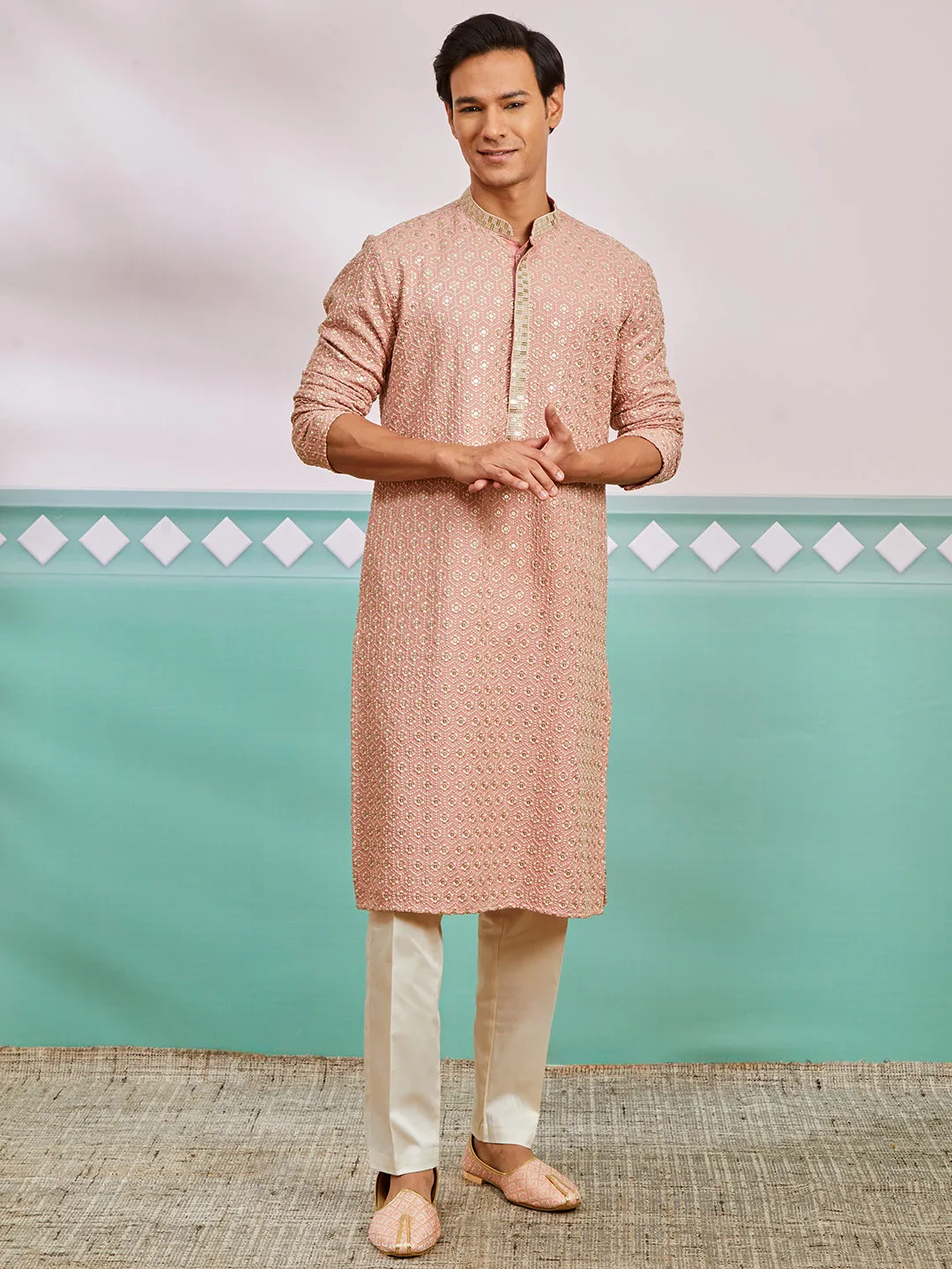 Men's Peach Rayon Kurta & Pyjama Set
