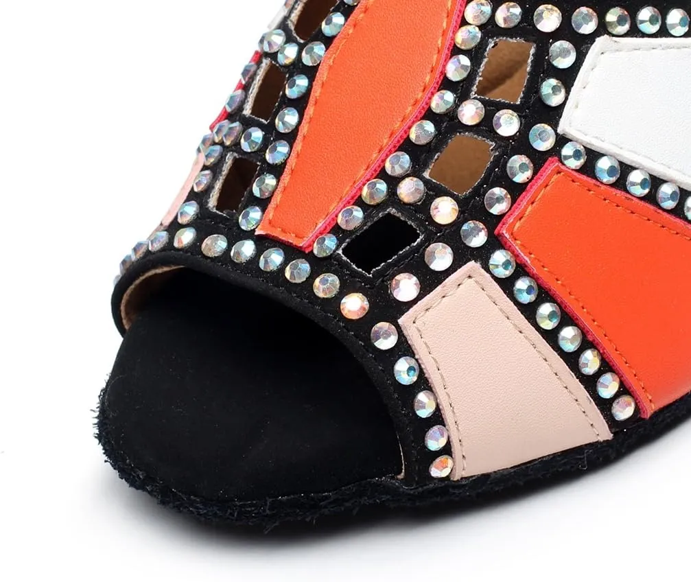 Minishion QJ6211 Women's Color Block Latin Salsa Dance Shoes