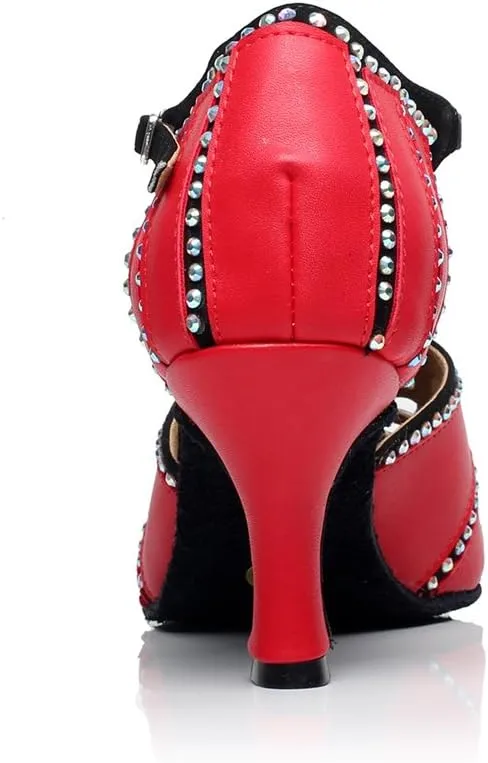 Minishion QJ6211 Women's Color Block Latin Salsa Dance Shoes