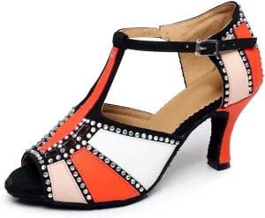 Minishion QJ6211 Women's Color Block Latin Salsa Dance Shoes