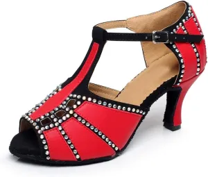 Minishion QJ6211 Women's Color Block Latin Salsa Dance Shoes