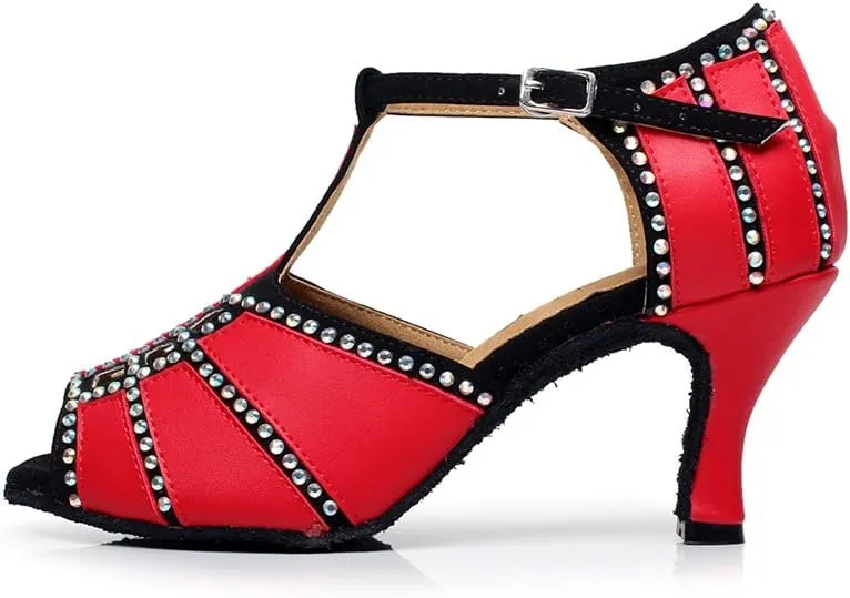 Minishion QJ6211 Women's Color Block Latin Salsa Dance Shoes