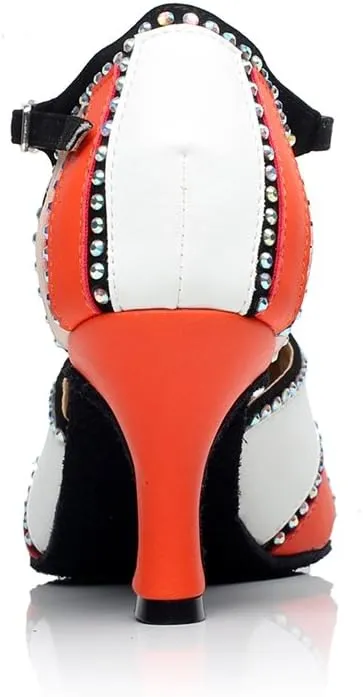 Minishion QJ6211 Women's Color Block Latin Salsa Dance Shoes