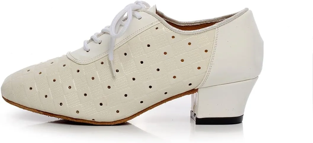 Minishion QJ6223 Women's Color Block Satin Latin Salsa Dance Shoes