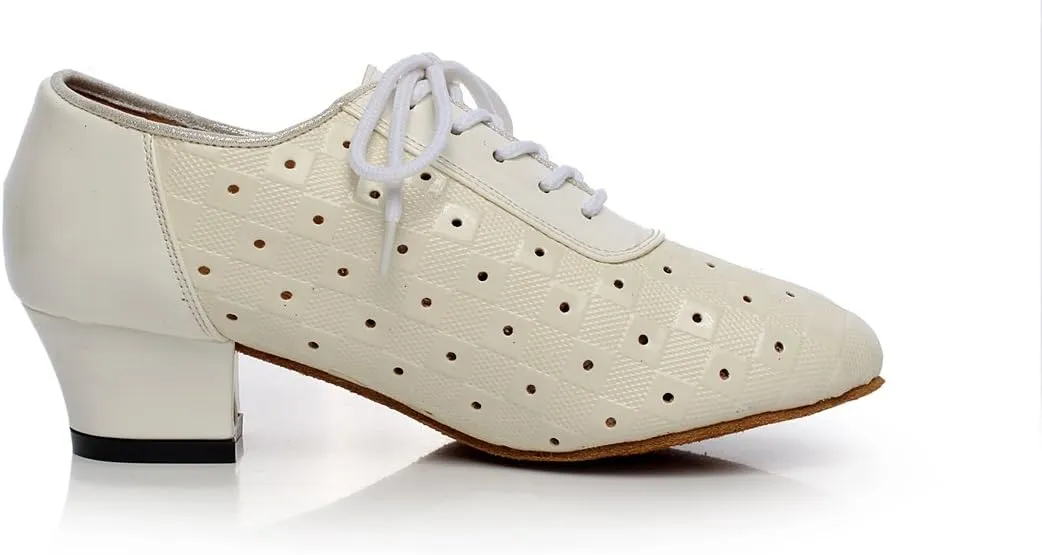Minishion QJ6223 Women's Color Block Satin Latin Salsa Dance Shoes