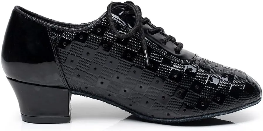 Minishion QJ6223 Women's Color Block Satin Latin Salsa Dance Shoes