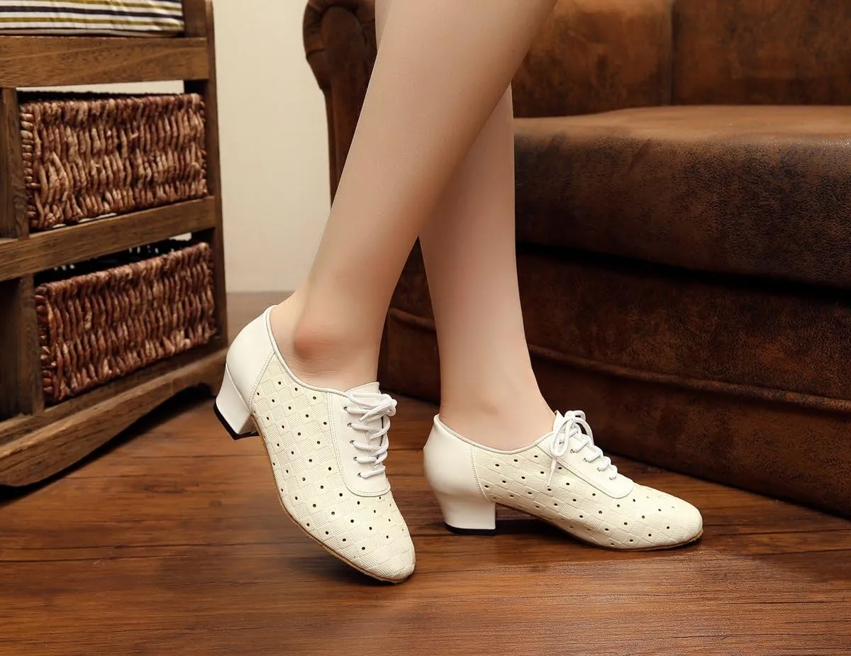 Minishion QJ6223 Women's Color Block Satin Latin Salsa Dance Shoes