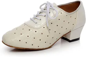 Minishion QJ6223 Women's Color Block Satin Latin Salsa Dance Shoes