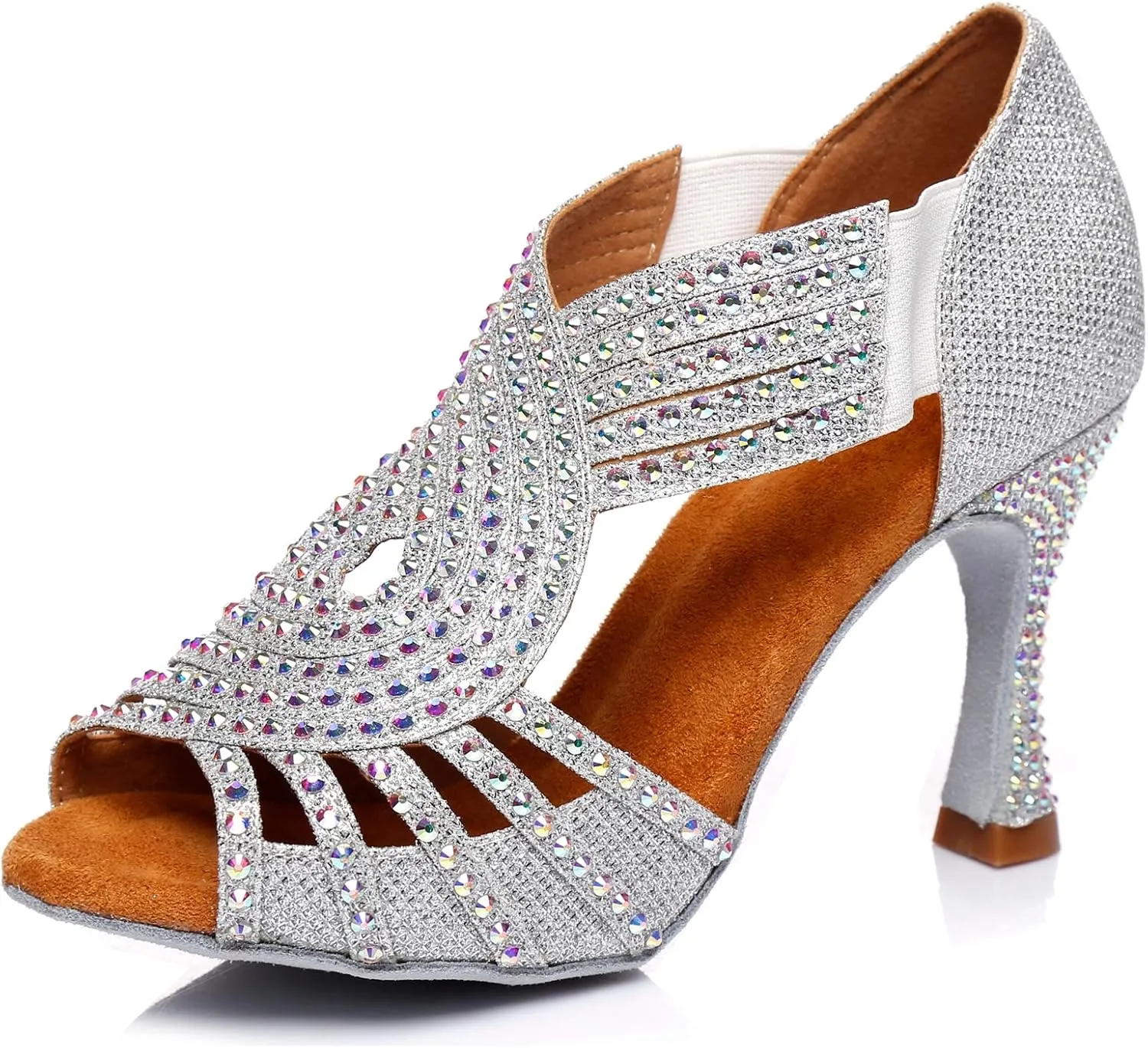 Minishion Women's Latin Salsa Slip-on Satin Dance Shoes Wedding Sandals L396