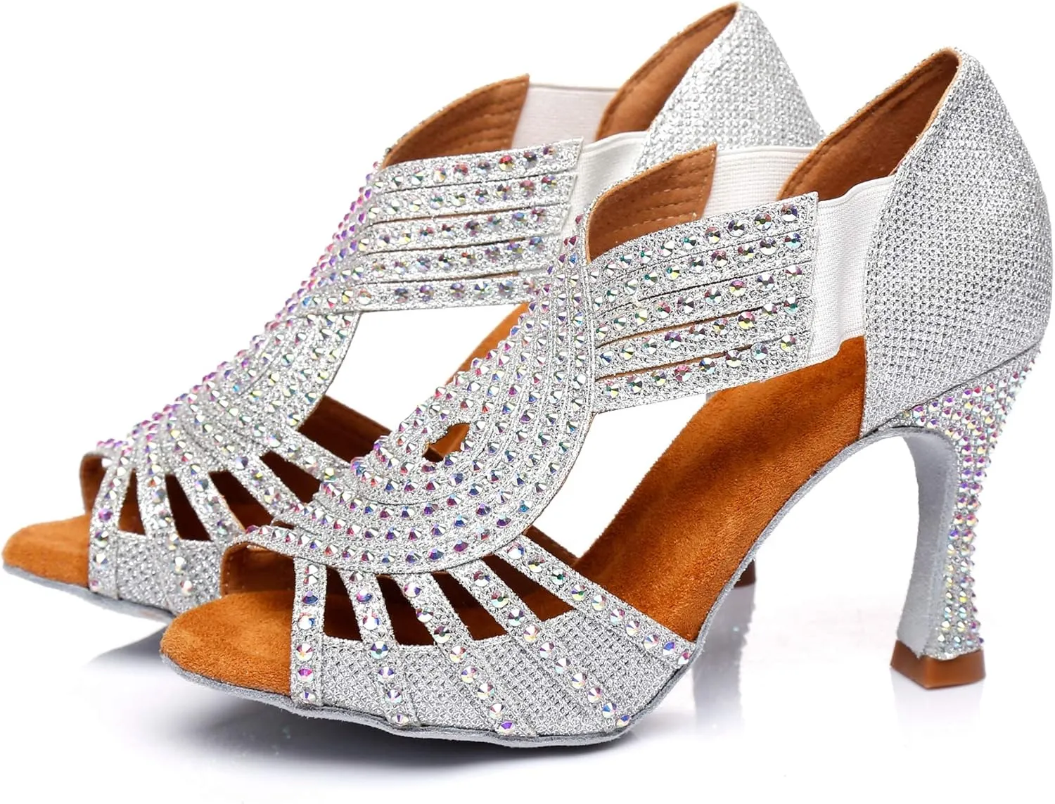 Minishion Women's Latin Salsa Slip-on Satin Dance Shoes Wedding Sandals L396