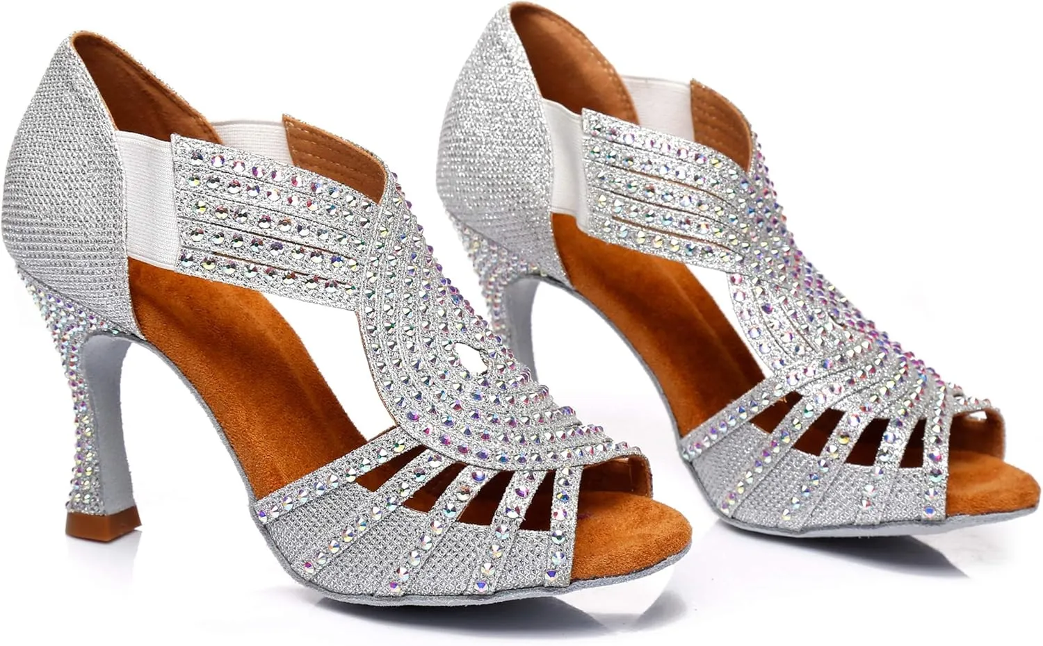 Minishion Women's Latin Salsa Slip-on Satin Dance Shoes Wedding Sandals L396