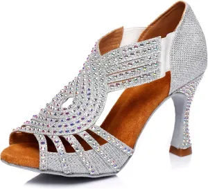 Minishion Women's Latin Salsa Slip-on Satin Dance Shoes Wedding Sandals L396
