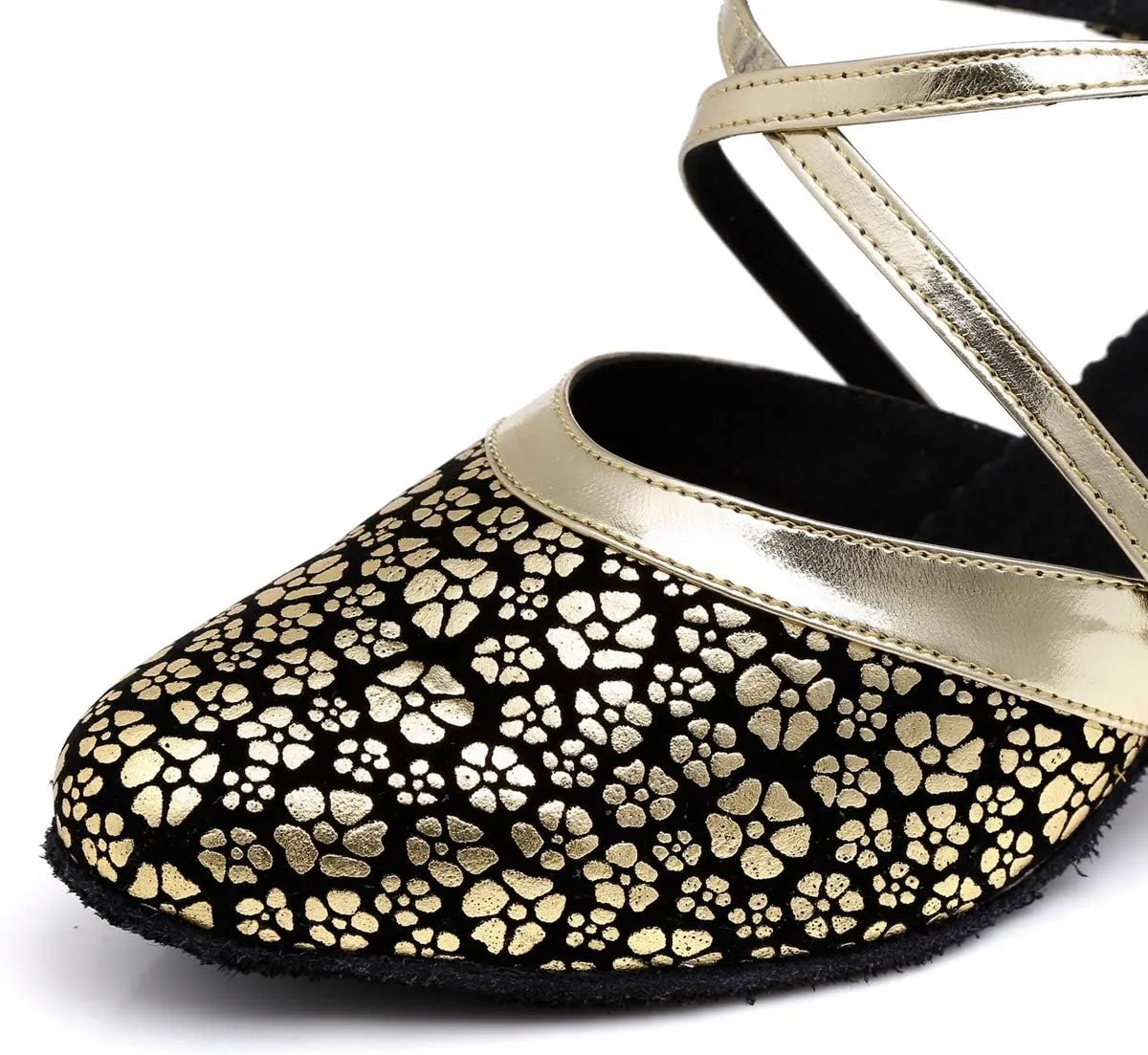 Minishion Women's Round Toe Cross Strap Floral Fashion Ballroom Dance Pumps Shoes