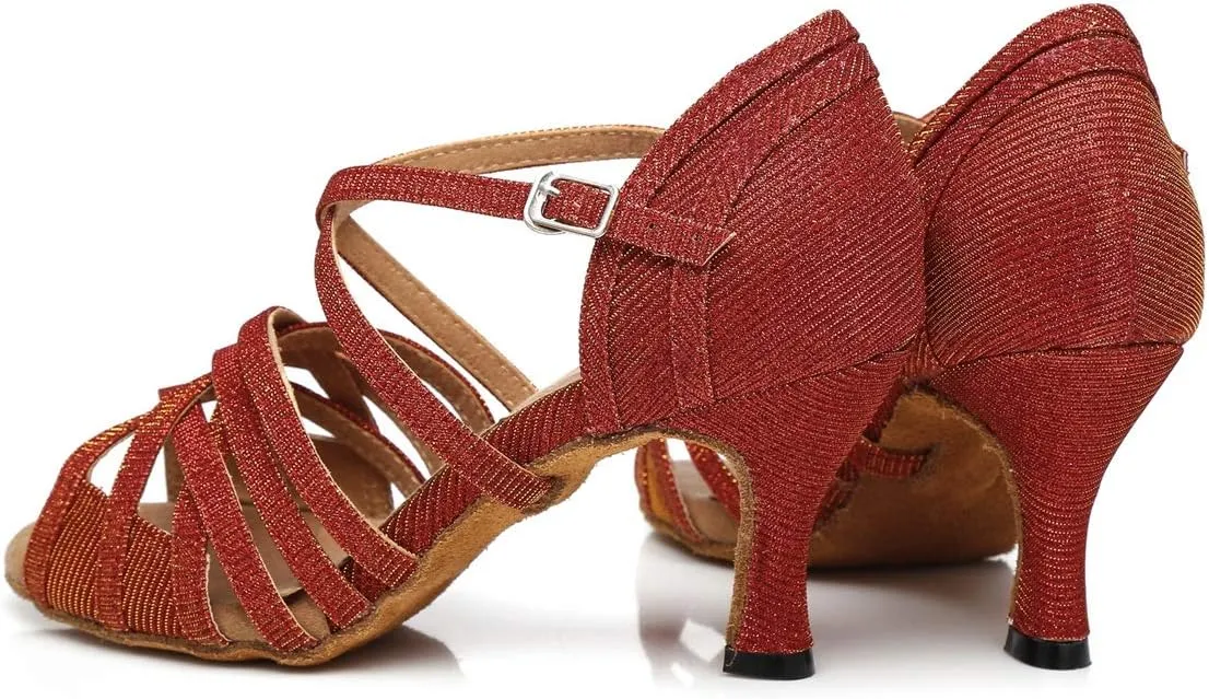 Minishion Women's Strappy Gliiter Tango Latin Dancing Shoes Prom Evening Sandals