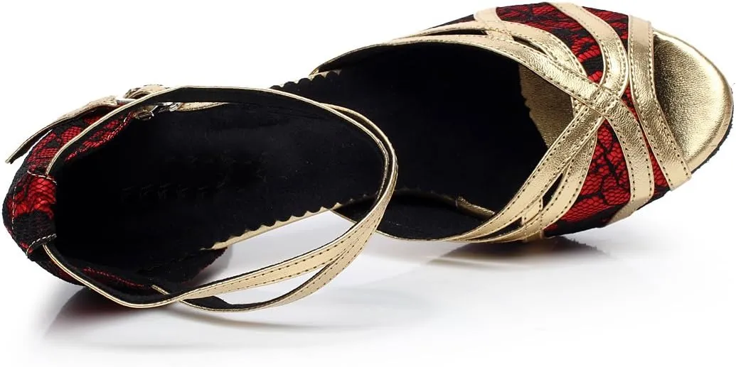 Minishion Women's Style QJ6207 Cross Strap Lace Latin Ballroom Dance Shoes