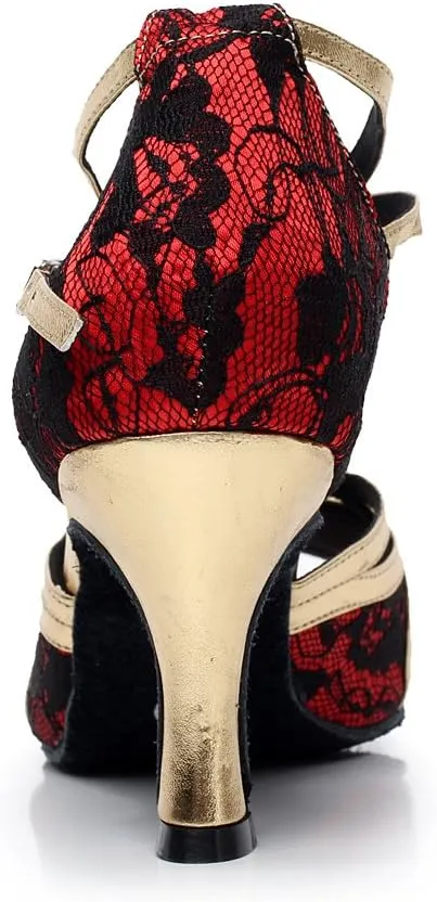 Minishion Women's Style QJ6207 Cross Strap Lace Latin Ballroom Dance Shoes