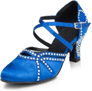Minishion Women's TH137 Cross Strap Low Heel Satin Wedding Ballroom Latin Taogo Dance Pumps Shoes