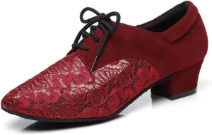 Minishion Women's Two-Tone 2" Low Heel Mesh Latin Salsa Dancing Pumps Evening Shoes