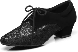 Minishion Women's Two-Tone 2" Low Heel Mesh Latin Salsa Dancing Pumps Evening Shoes