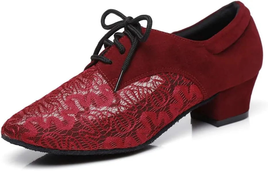 Minishion Women's Two-Tone 2" Low Heel Mesh Latin Salsa Dancing Pumps Evening Shoes