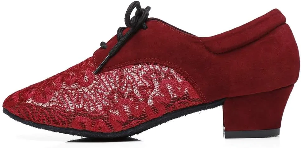 Minishion Women's Two-Tone 2" Low Heel Mesh Latin Salsa Dancing Pumps Evening Shoes