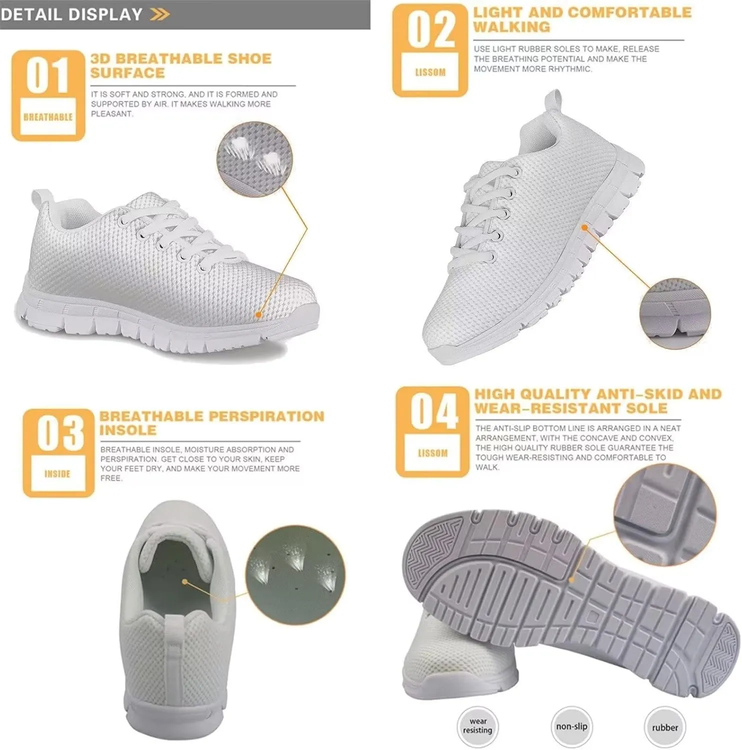 Mumeson Unisex Child's Mesh Sneakers Platform Flats Running Shoes Anti Slip Rubber Trainers Sport Shoes