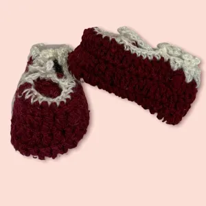 New Baby Winter Socks Shoes In Crochet Character Shoes (0-3 Months) In Mehroon Color  RTY650