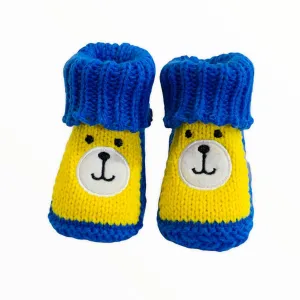 New Baby Winter Socks Shoes In Crochet Character Shoes (0-6 Months) In Blue & Yellow Color On Sale