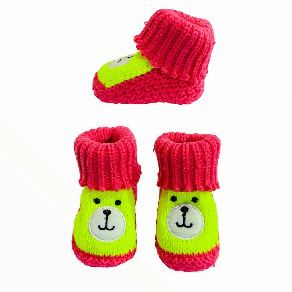 New Baby Winter Socks Shoes In Crochet Character Shoes (0-6 Months) In Pink & Green Color On Sale