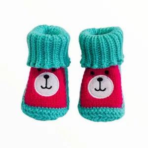 New Baby Winter Socks Shoes In Crochet Character Shoes (0-6 Months) In Pink & Green Pink Color On Sale