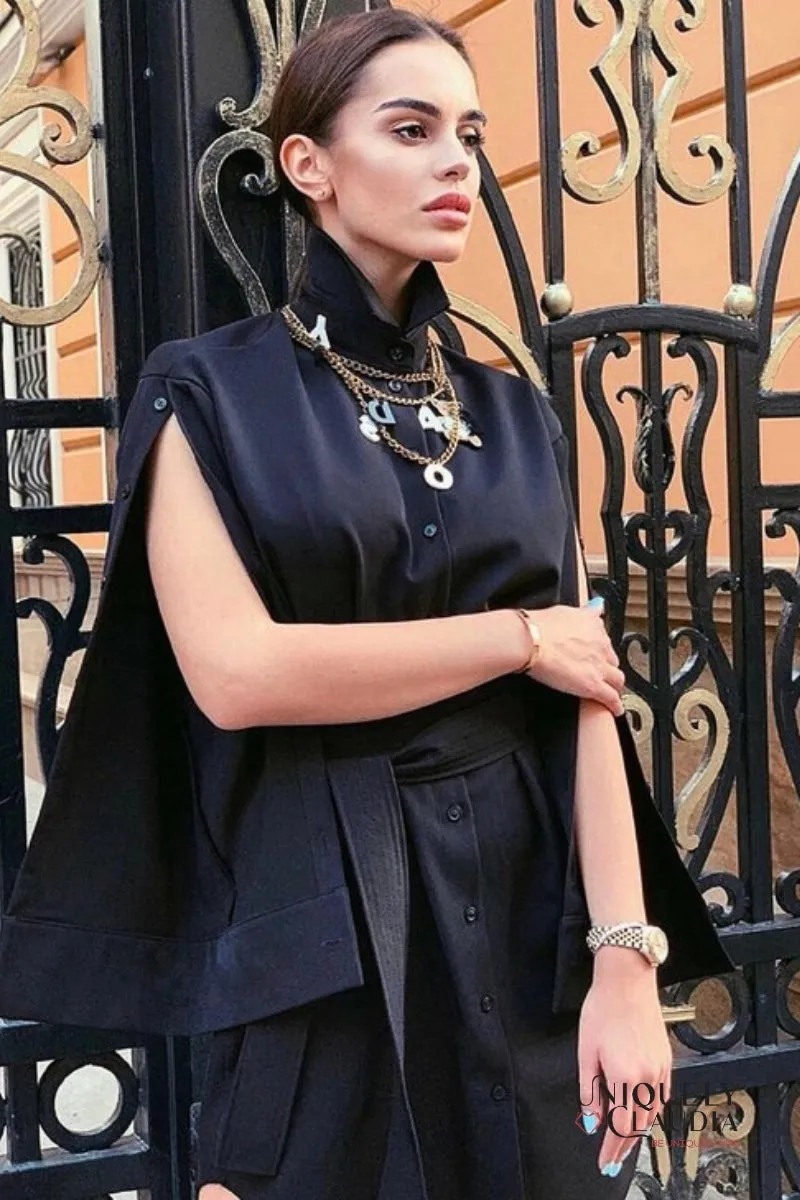Neysha Button-Up Sleeves Belted Shirt Dress
