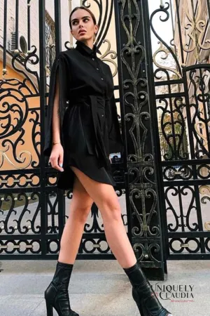 Neysha Button-Up Sleeves Belted Shirt Dress