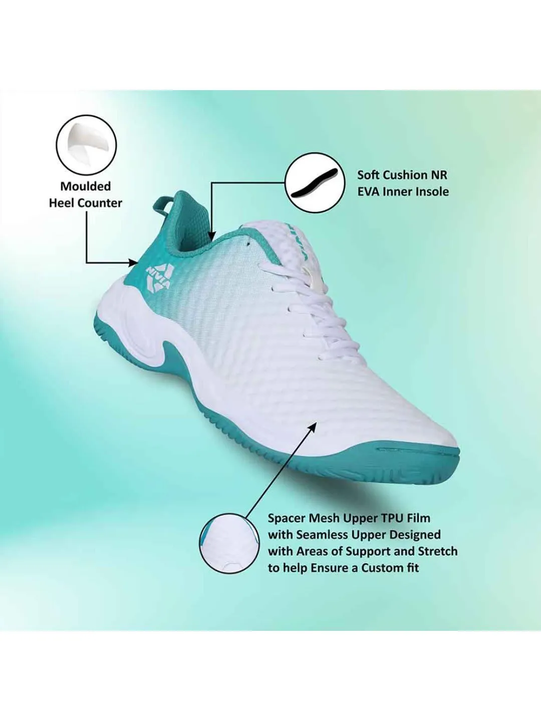 Nivia Power Smash Tennis Shoes White/Turquoise