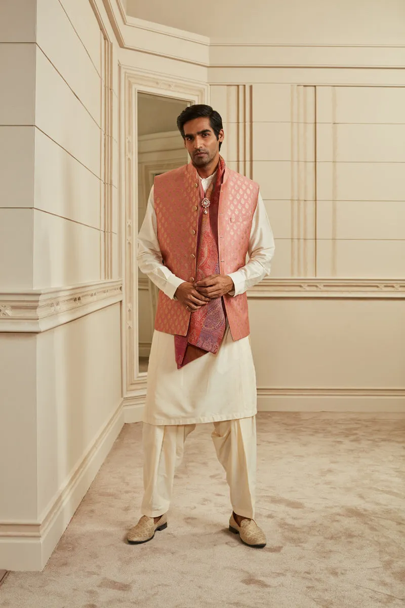 Peach Herringbone Brocade Bundi