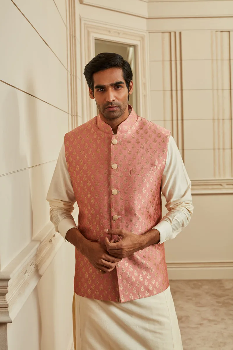 Peach Herringbone Brocade Bundi