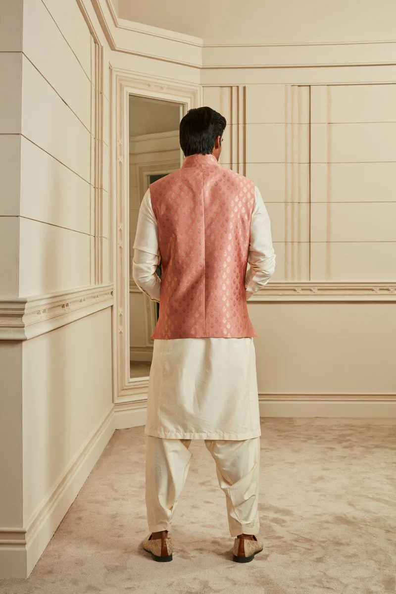 Peach Herringbone Brocade Bundi