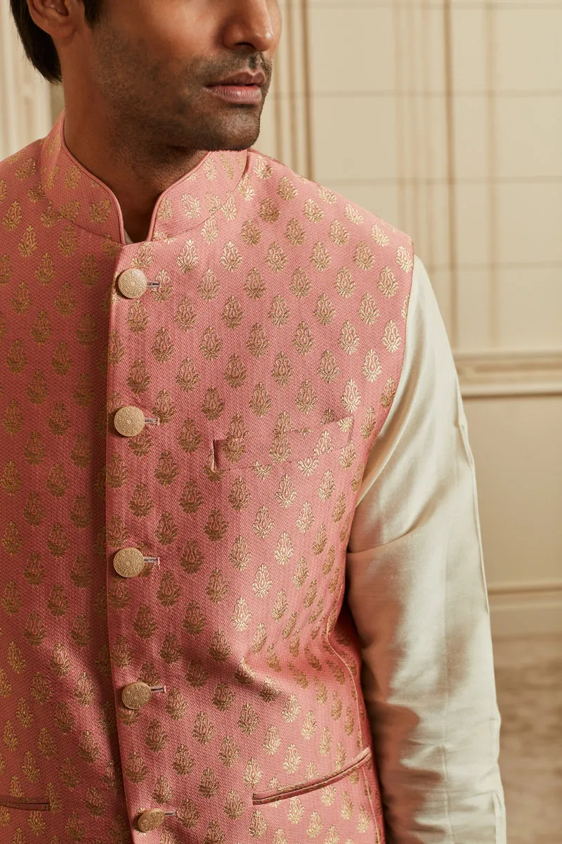 Peach Herringbone Brocade Bundi