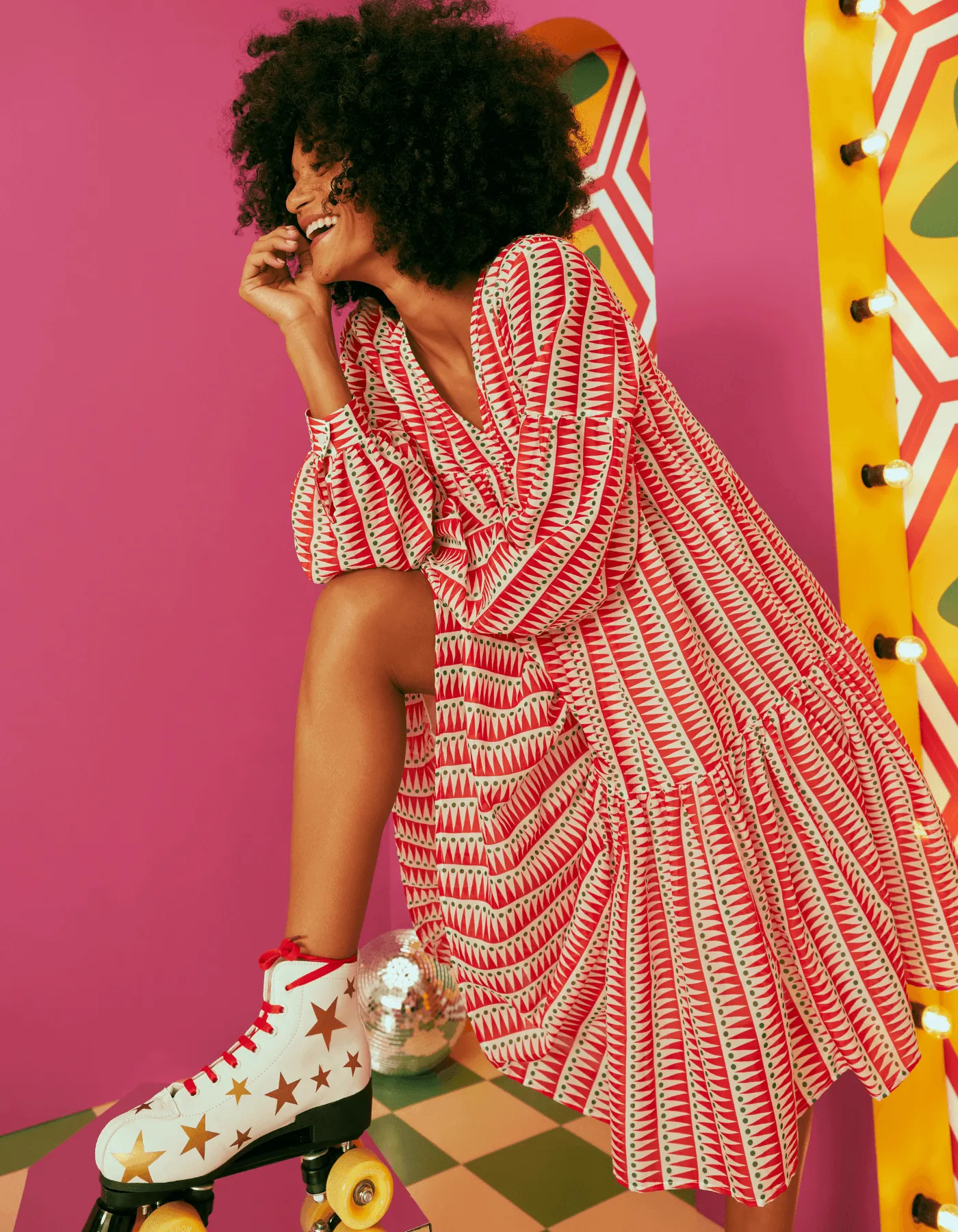 Pia Red Green Triangle Silk Cotton Dress