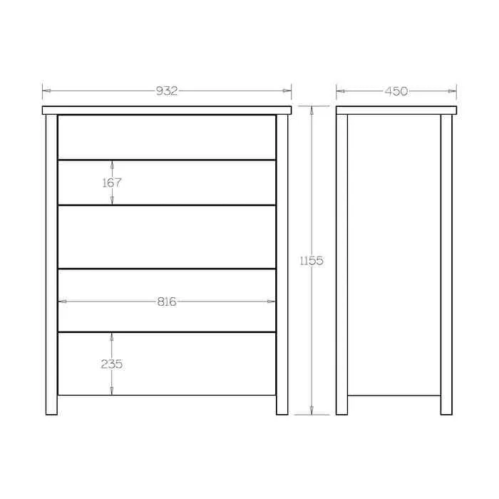 Portland Tallboy 5 Drawer