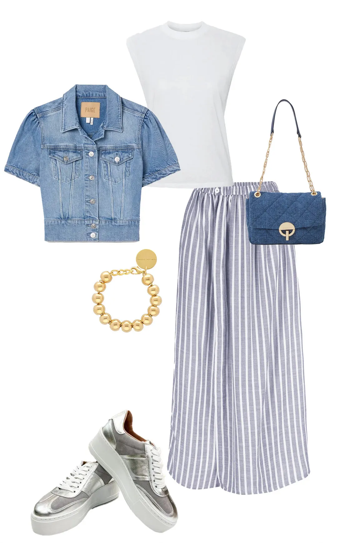 Rae Larissa Stripe Maxi Skirt in White Blue