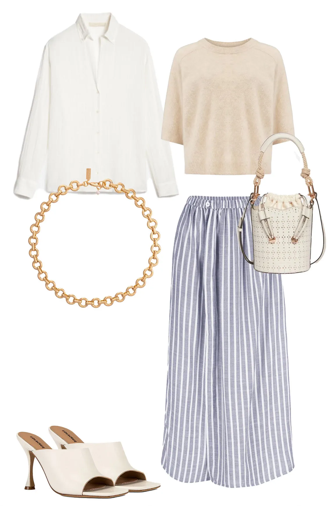 Rae Larissa Stripe Maxi Skirt in White Blue