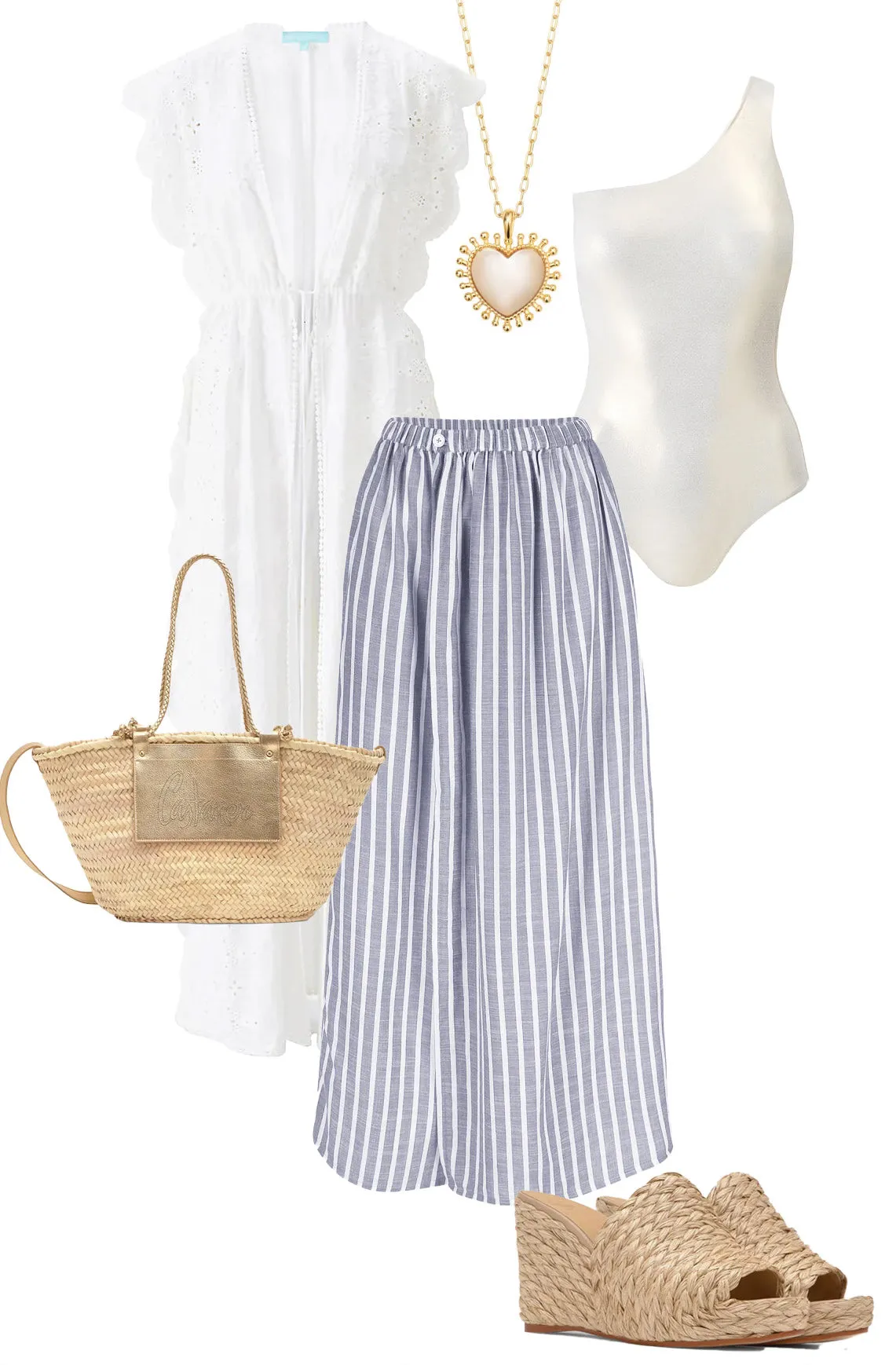 Rae Larissa Stripe Maxi Skirt in White Blue